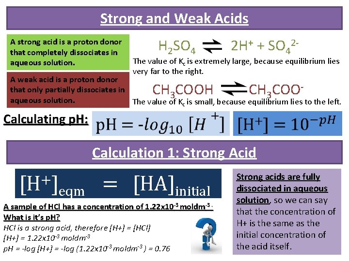 Strong and Weak Acids A strong acid is a proton donor that completely dissociates