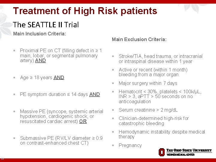 Treatment of High Risk patients The SEATTLE II Trial Main Inclusion Criteria: Main Exclusion