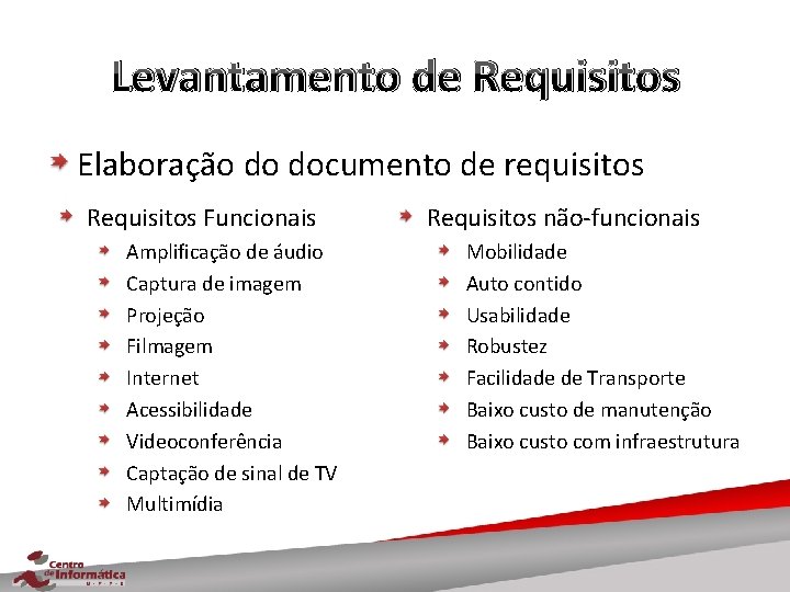 Levantamento de Requisitos Elaboração do documento de requisitos Requisitos Funcionais Amplificação de áudio Captura