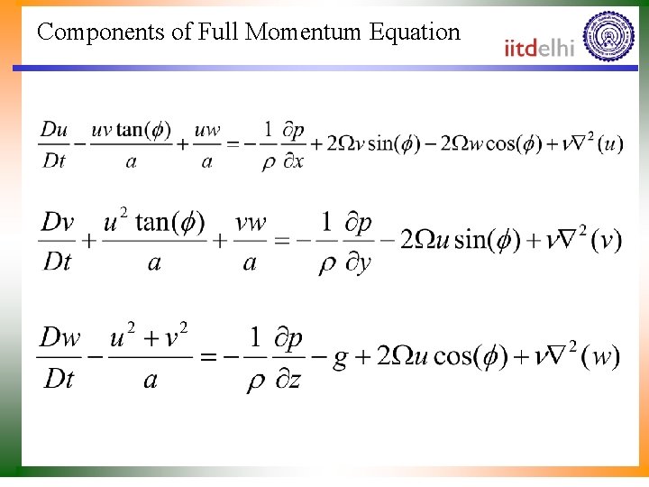 Components of Full Momentum Equation 