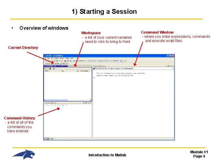 1) Starting a Session • Overview of windows Workspace - a list of your 1) Starting a Session • Overview of windows Workspace - a list of your