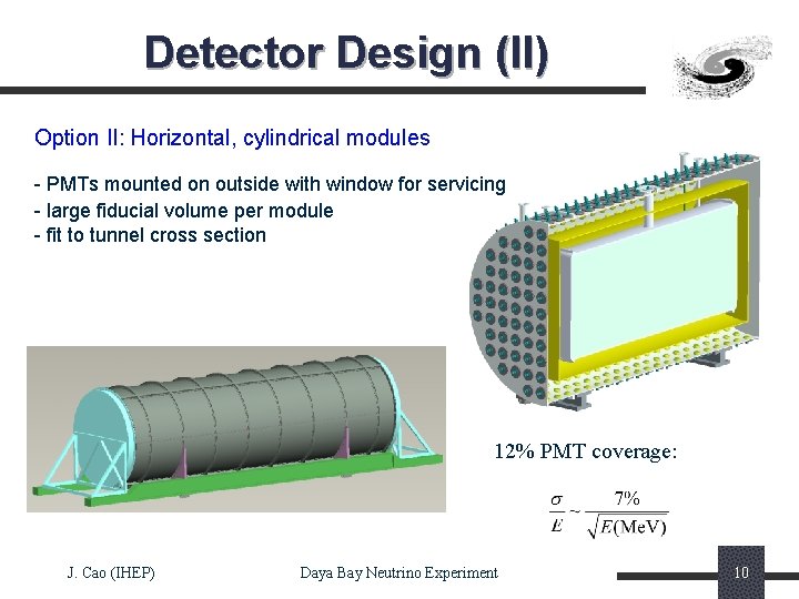 Detector Design (II) Option II: Horizontal, cylindrical modules - PMTs mounted on outside with