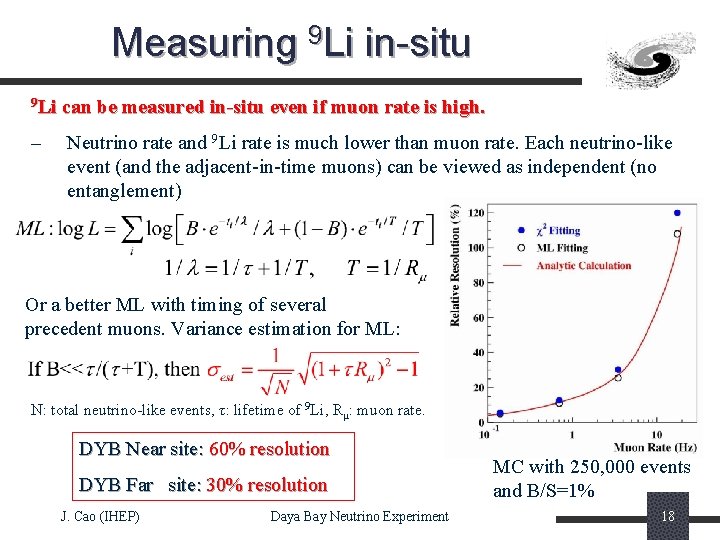 Measuring 9 Li in-situ 9 Li – can be measured in-situ even if muon