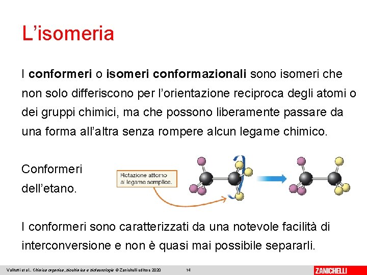 L’isomeria I conformeri o isomeri conformazionali sono isomeri che non solo differiscono per l’orientazione