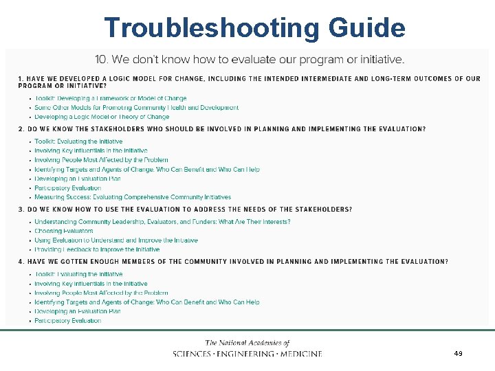 Troubleshooting Guide INSTITUTE OF MEDICINE 49 