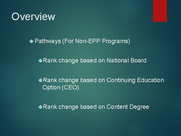 Overview Pathways Rank (For Non-EPP Programs) change based on National Board Rank change based