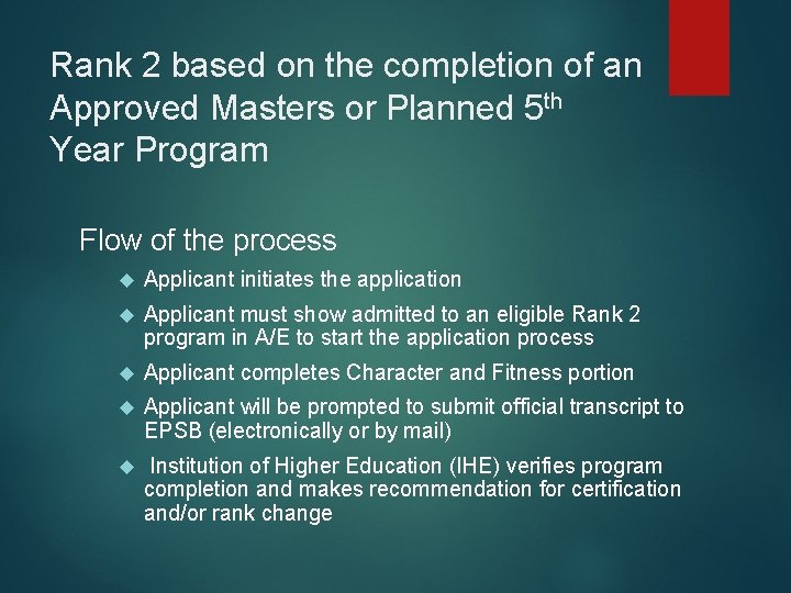 Rank 2 based on the completion of an Approved Masters or Planned 5 th