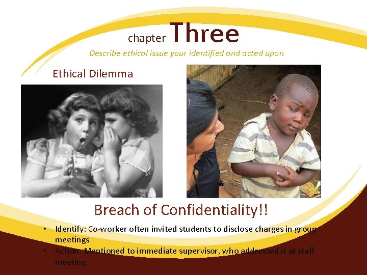 chapter Three Describe ethical issue your identified and acted upon Ethical Dilemma Breach of