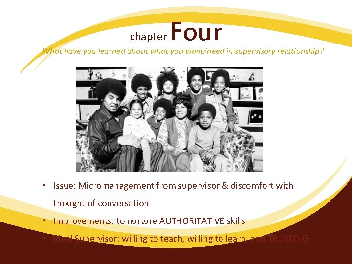 chapter Four What have you learned about what you want/need in supervisory relationship? •