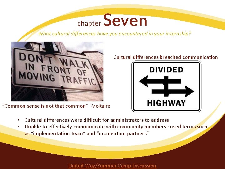 chapter Seven What cultural differences have you encountered in your internship? Cultural differences breached