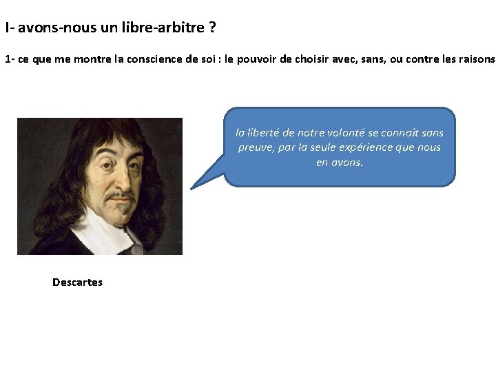 I- avons-nous un libre-arbitre ? 1 - ce que me montre la conscience de