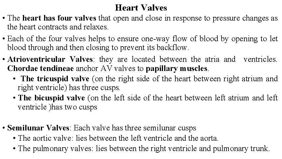 Heart Valves • The heart has four valves that open and close in response