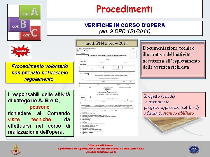 Procedimenti VERIFICHE IN CORSO D'OPERA (art. 9 DPR 151/2011) mod. PIN 2 bis –