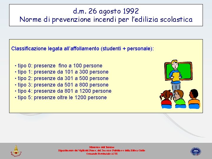 d. m. 26 agosto 1992 Norme di prevenzione incendi per l’edilizia scolastica Classificazione legata