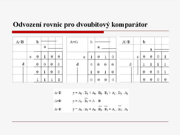 Odvození rovnic pro dvoubitový komparátor 