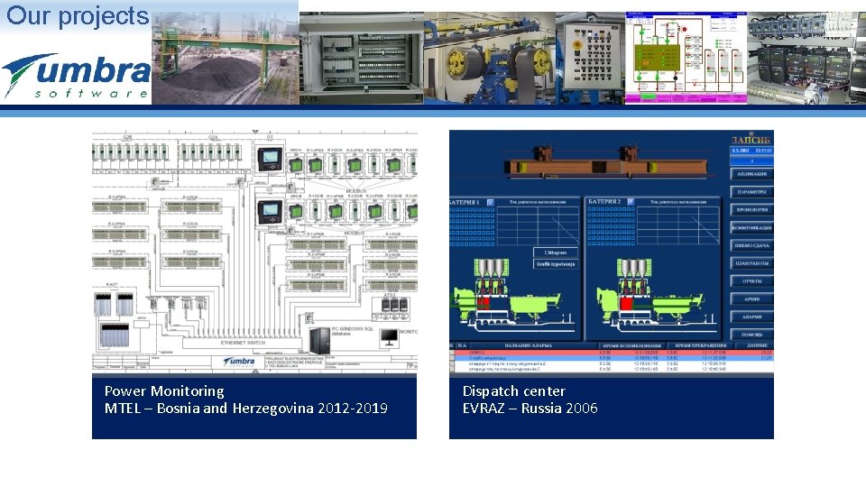 Our projects Power Monitoring MTEL – Bosnia and Herzegovina 2012 -2019 Dispatch center EVRAZ