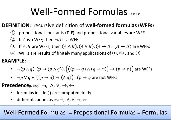Well-Formed Formulas (合式公式) Well-Formed Formulas = Propositional Formulas = Formulas Well-Formed Formulas (合式公式) Well-Formed Formulas = Propositional Formulas = Formulas