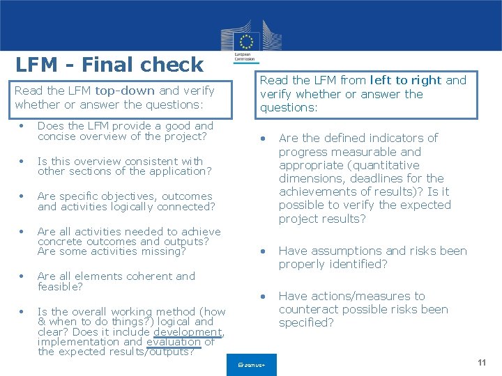 LFM - Final check Read the LFM top-down and verify whether or answer the