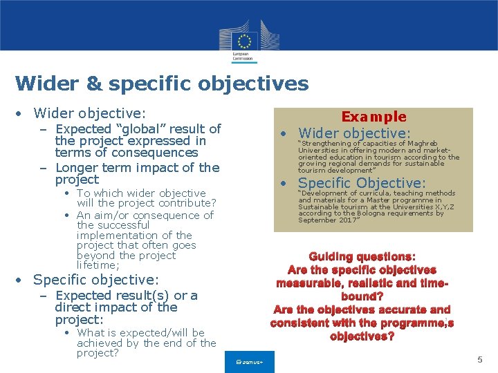 Wider & specific objectives • Wider objective: Example • Wider objective: – Expected “global”