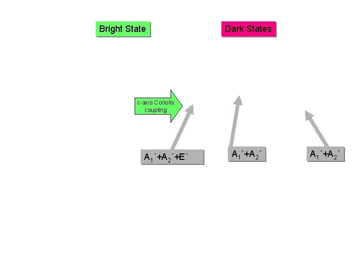 Bright State Dark States c-axis Coriolis coupling A 1´+A 2´+E´ A 1´+A 2´ 