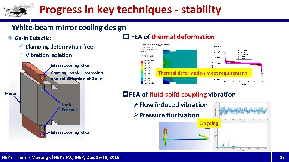 Progress in key techniques - stability White-beam mirror cooling design l Ga-In Eutectic: ü