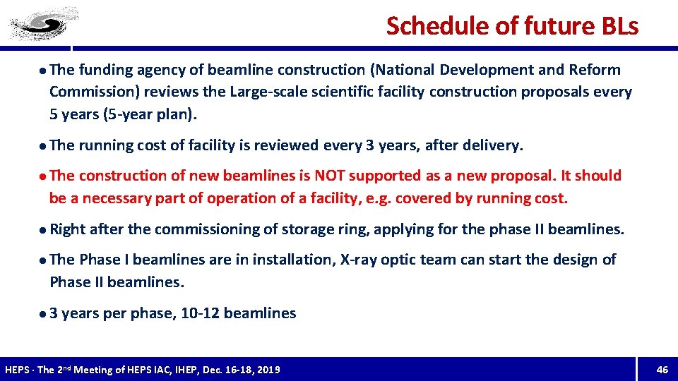 Schedule of future BLs l l l The funding agency of beamline construction (National