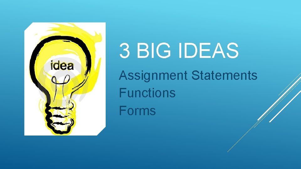 3 BIG IDEAS Assignment Statements Functions Forms 3 BIG IDEAS Assignment Statements Functions Forms