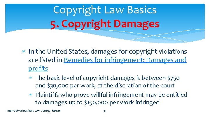 Copyright Law Basics 5. Copyright Damages In the United States, damages for copyright violations