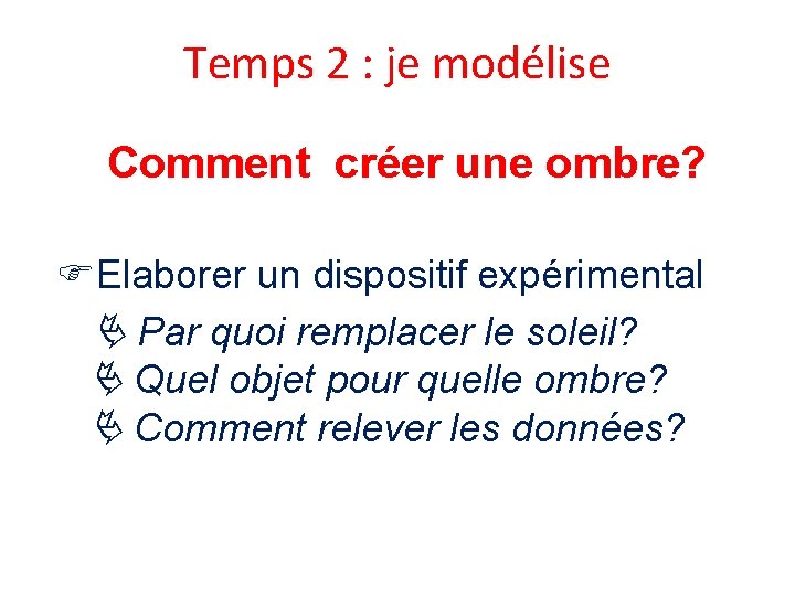 Temps 2 : je modélise Comment créer une ombre? Elaborer un dispositif expérimental Par