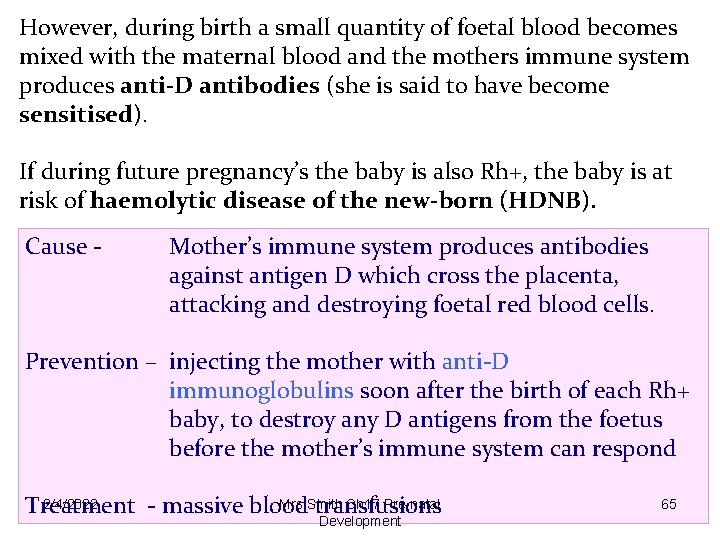 However, during birth a small quantity of foetal blood becomes mixed with the maternal