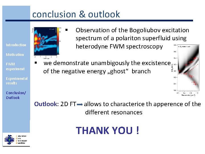 conclusion & outlook § Introduction Observation of the Bogoliubov excitation spectrum of a polariton
