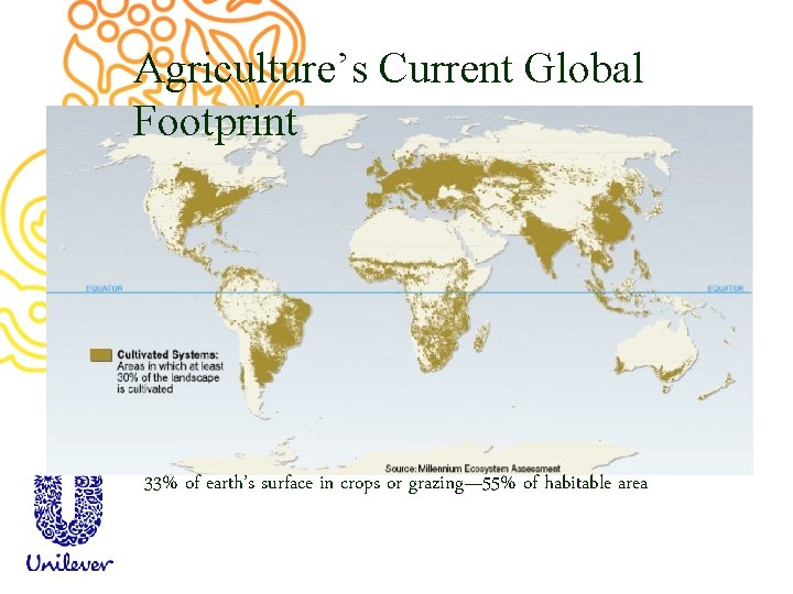 Agriculture’s Current Global Footprint 33% of earth’s surface in crops or grazing— 55% of
