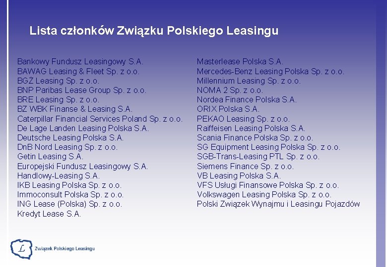 Lista członków Związku Polskiego Leasingu Bankowy Fundusz Leasingowy S. A. BAWAG Leasing & Fleet