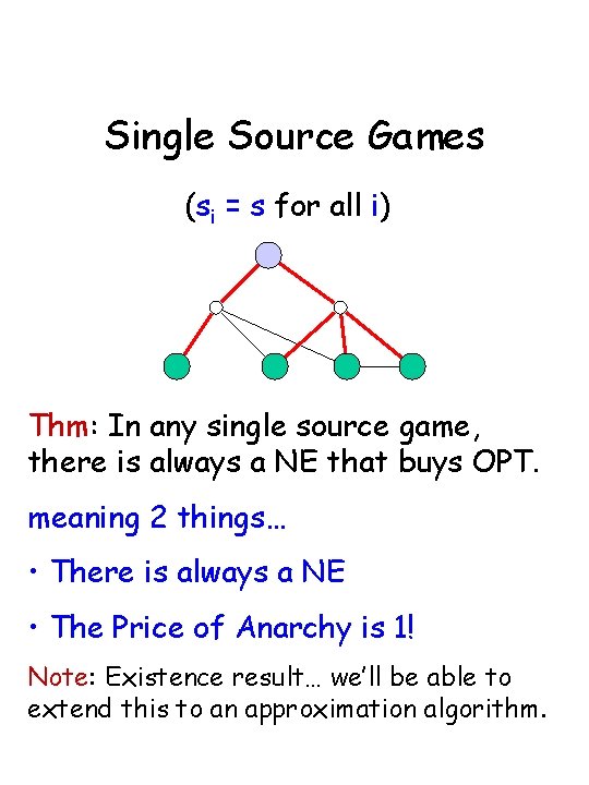 Single Source Games (si = s for all i) Thm: In any single source