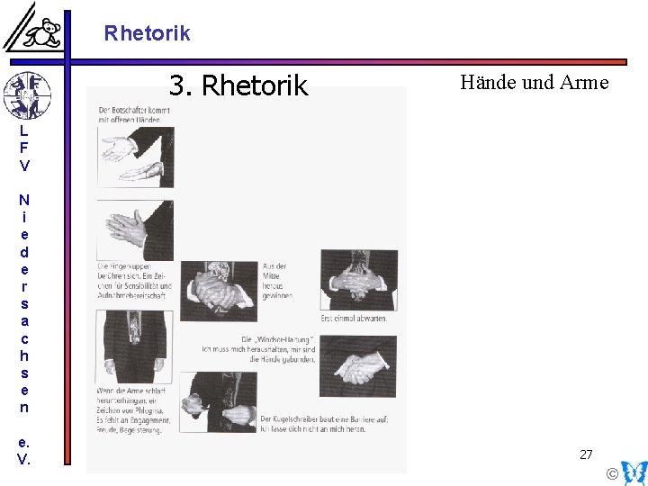 Rhetorik 3. Rhetorik Hände und Arme L F V N i e d e