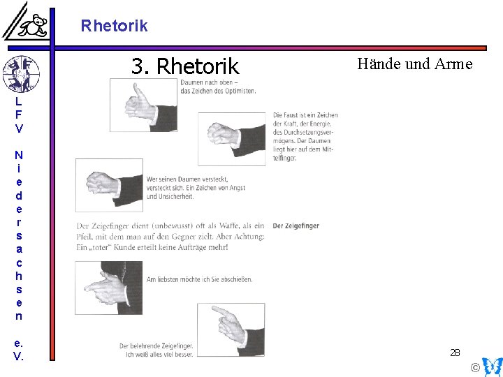 Rhetorik 3. Rhetorik Hände und Arme L F V N i e d e