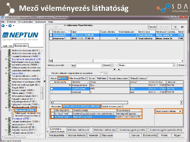 Mező véleményezés láthatóság 