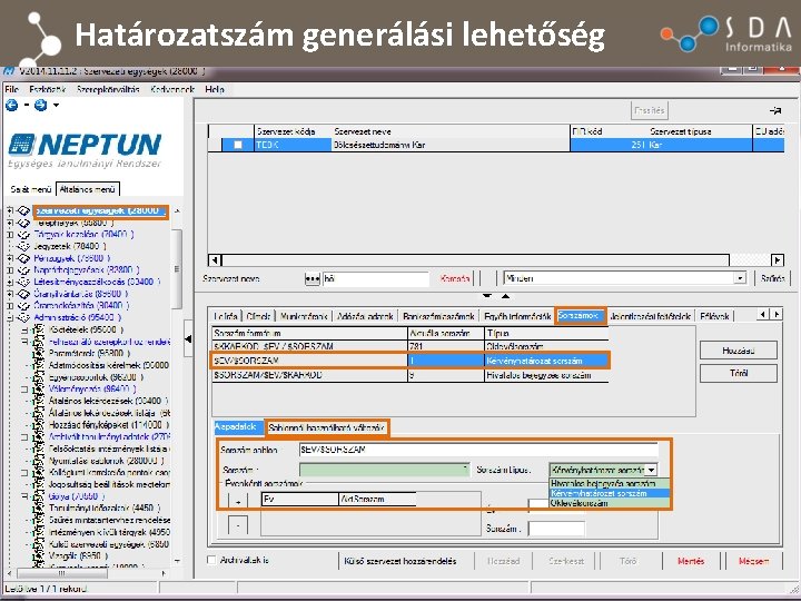 Határozatszám generálási lehetőség 