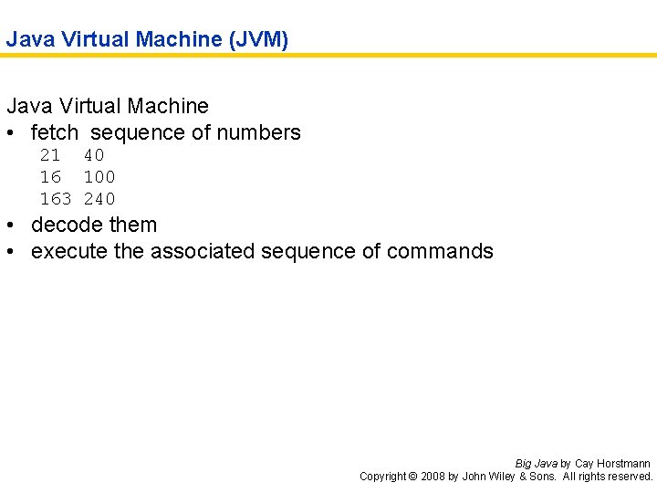 Java Virtual Machine (JVM) Java Virtual Machine • fetch sequence of numbers 21 40