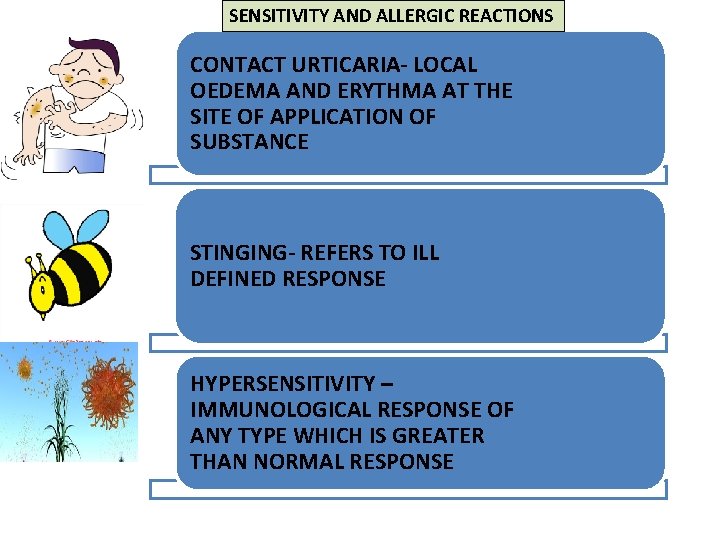 SENSITIVITY AND ALLERGIC REACTIONS CONTACT URTICARIA- LOCAL OEDEMA AND ERYTHMA AT THE SITE OF
