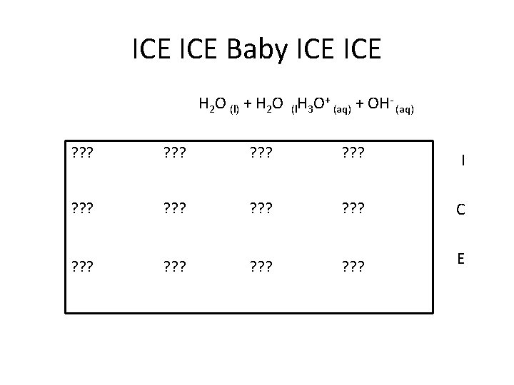ICE Baby ICE H 2 O (l) + H 2 O (l. H 3