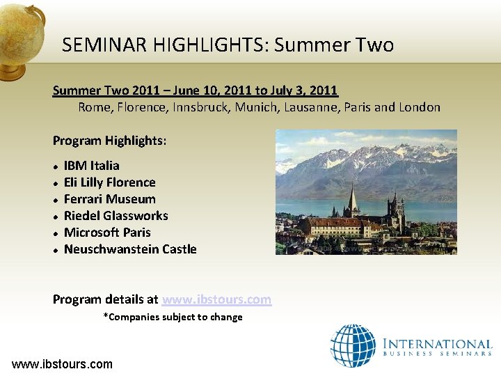 SEMINAR HIGHLIGHTS: Summer Two 2011 – June 10, 2011 to July 3, 2011 Rome,