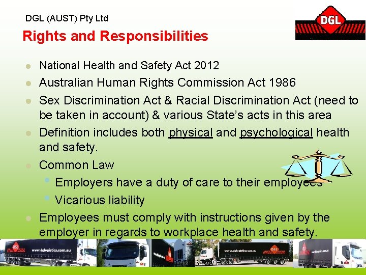 DGL (AUST) Pty Ltd Rights and Responsibilities l National Health and Safety Act 2012