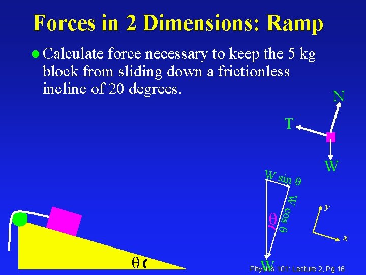 Forces in 2 Dimensions: Ramp l Calculate force necessary to keep the 5 kg