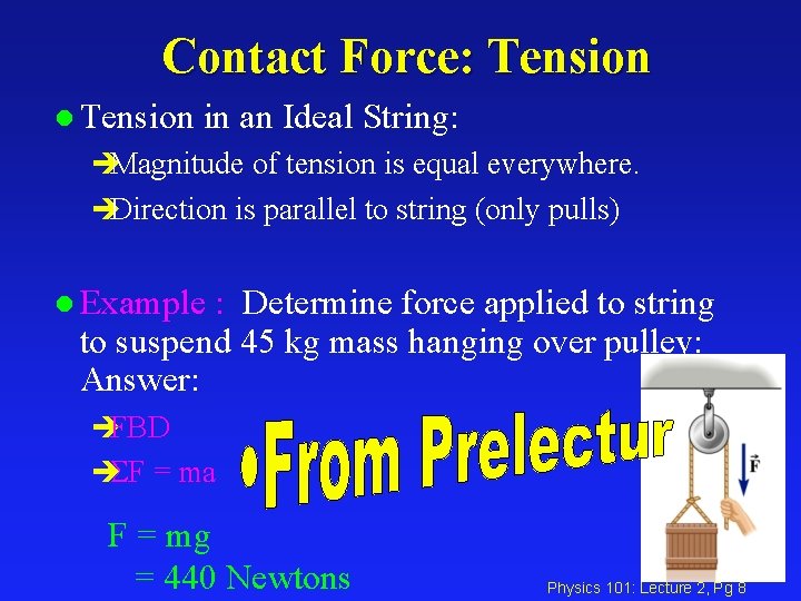 Contact Force: Tension l Tension in an Ideal String: èMagnitude of tension is equal