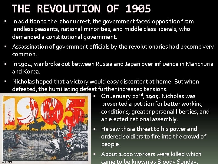 THE REVOLUTION OF 1905 In addition to the labor unrest, the government faced opposition