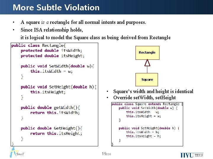 More Subtle Violation • • A square is a rectangle for all normal intents