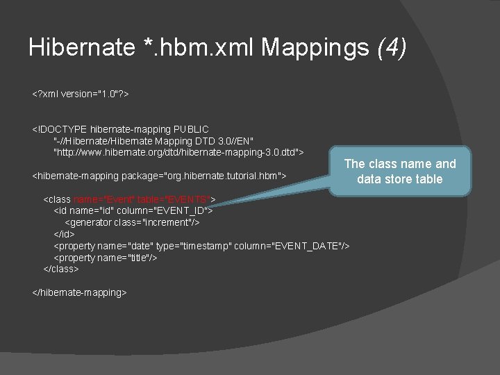 Hibernate *. hbm. xml Mappings (4) <? xml version="1. 0"? > <!DOCTYPE hibernate-mapping PUBLIC Hibernate *. hbm. xml Mappings (4) <? xml version="1. 0"? > <!DOCTYPE hibernate-mapping PUBLIC