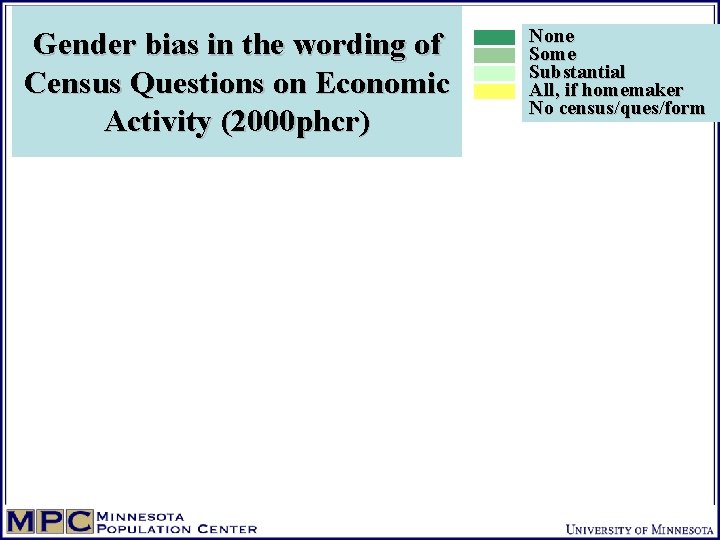 Gender bias in the wording of Census Questions on Economic Activity (2000 phcr) None