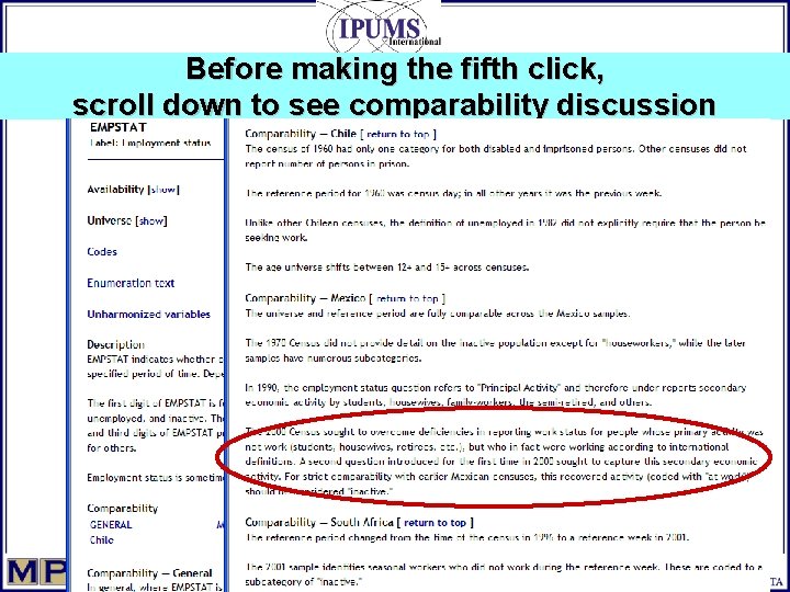 Before making the fifth click, scroll down to see comparability discussion 